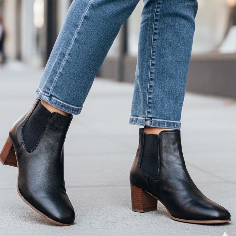Gidigio Black Leather Block Heel Ankle Boots Size 36 Made in Italy LIKE NEW